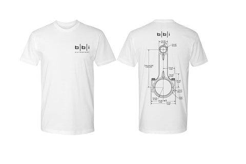 BBI Autosport Connecting Rod Technical Drawing T-Shirt White