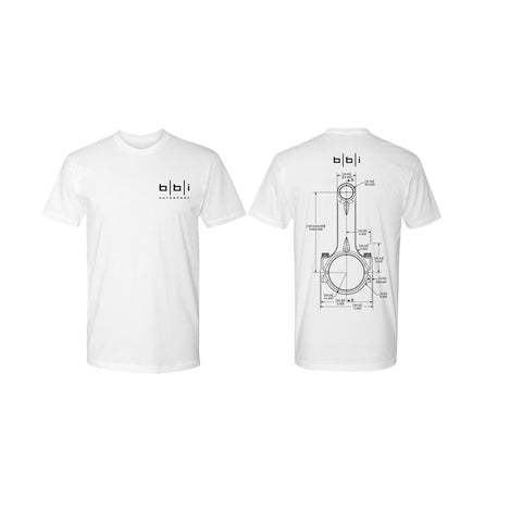 BBI Autosport Connecting Rod Technical Drawing T-Shirt White
